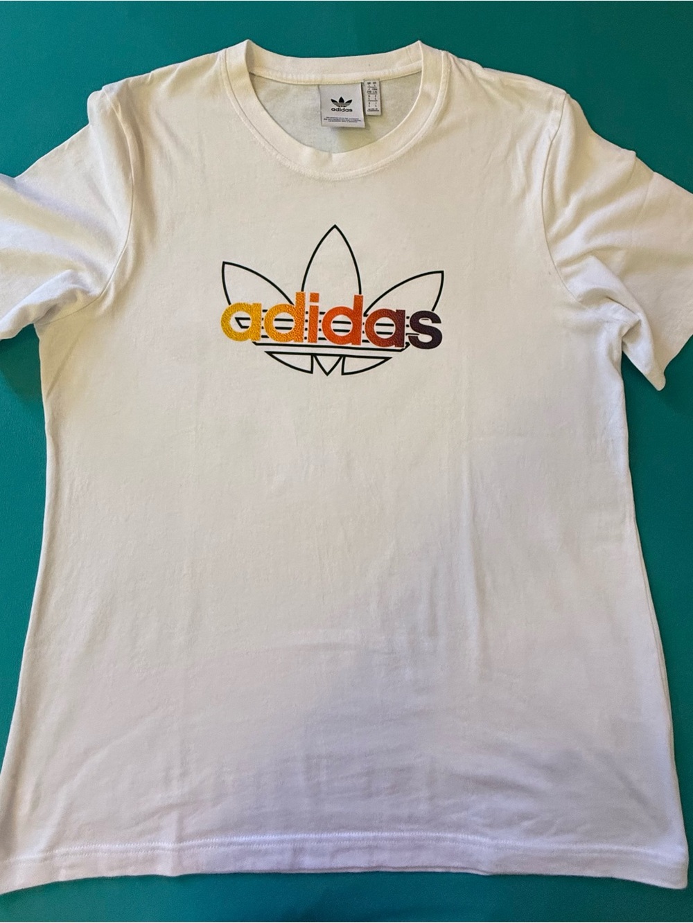 adidas mens White Trefoil Logo Tee - White with Gradient Logo